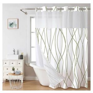 NEW YOSTEV No Hook Shower Curtain w/ Snap-in Fabric Liner Set 71x74”